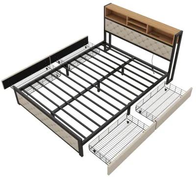 Merax Metal Frame Platform Bed With 4 Drawers