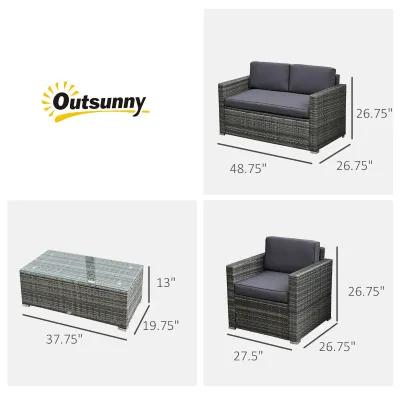 Grey Patio Conversation: 4-Piece Rattan Set with Glass Table