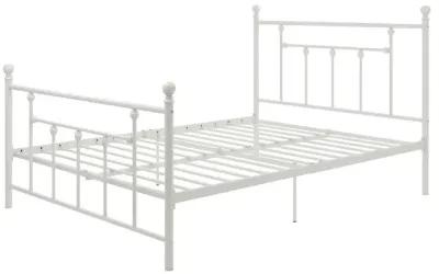 QuikFurn Full White Metal Platform Bed Frame with Headboard and Footboard