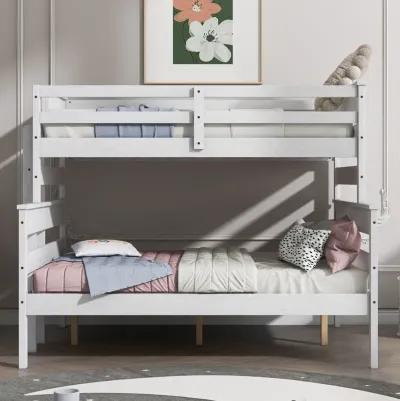 Wood Twin Over Full Bunk Bed With Ladder, White