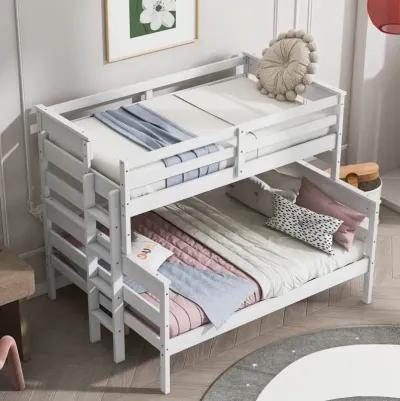 Wood Twin Over Full Bunk Bed With Ladder, White