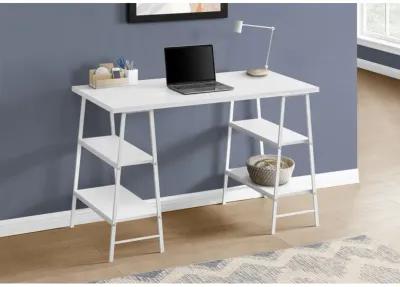 Monarch Specialties I 7521 Computer Desk, Home Office, Laptop, Storage Shelves, 48"L, Work, Metal, Laminate, White, Contemporary, Modern