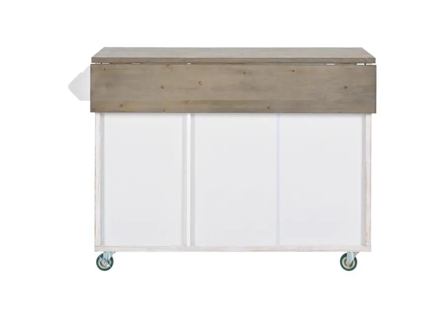 Merax LED Light Kitchen Cart Wood Kitchen Island with Drop Leaf