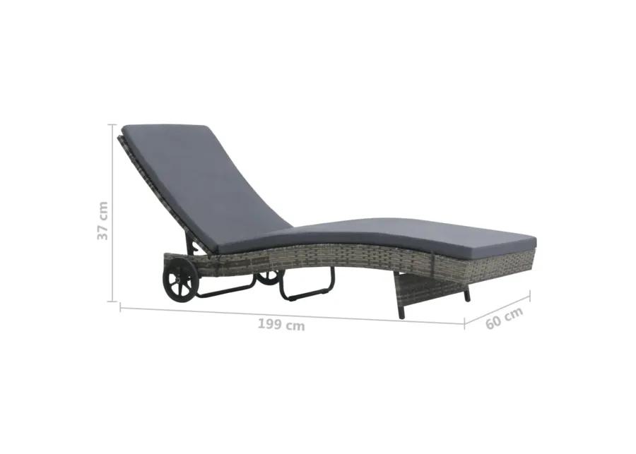 vidaXL Outdoor Sunlounger with Wheels and Cushion, Poly Rattan Furniture, Adjustable Backrest, Anthracite - Ideal for Garden, Patio, Balcony