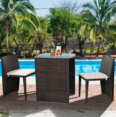 Hivvago 3 Pieces Cushioned Wicker Patio Bistro Set with No Assembly Needed