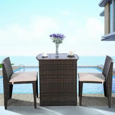 Hivvago 3 Pieces Cushioned Wicker Patio Bistro Set with No Assembly Needed