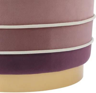 Homezia 18" Shades of Pink and Gray Velvet Striped Round Ottoman