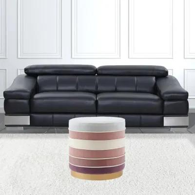 Homezia 18" Shades of Pink and Gray Velvet Striped Round Ottoman