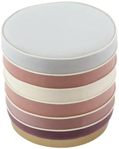 Homezia 18" Shades of Pink and Gray Velvet Striped Round Ottoman