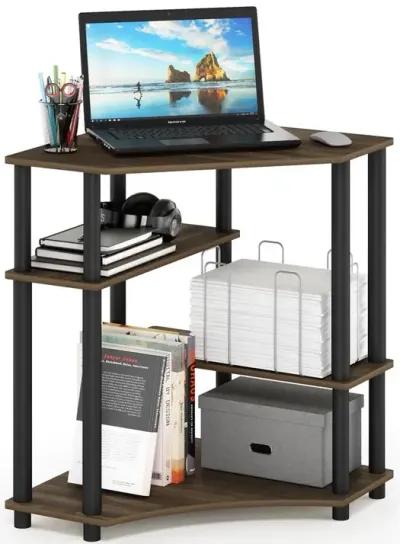 Furinno Turn-N-Tube Space Saving Corner Desk with Shelves, Columbia Walnut/Black