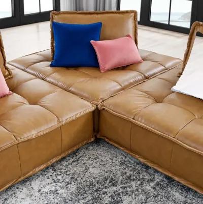 Saunter Tufted Vegan Leather Vegan Leather 3-Piece Sofa Brown