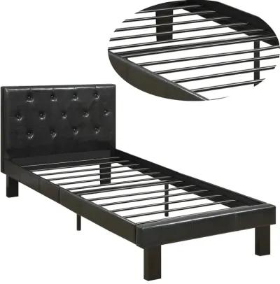 Faux Leather Upholstered Twin size Bed With tufted Headboard Black