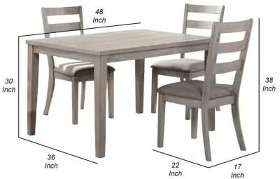 5 Piece Dining Set, Rectangular Table, 4 Chairs, Padded Seating, Light Gray - Benzara