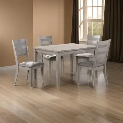 5 Piece Dining Set, Rectangular Table, 4 Chairs, Padded Seating, Light Gray - Benzara