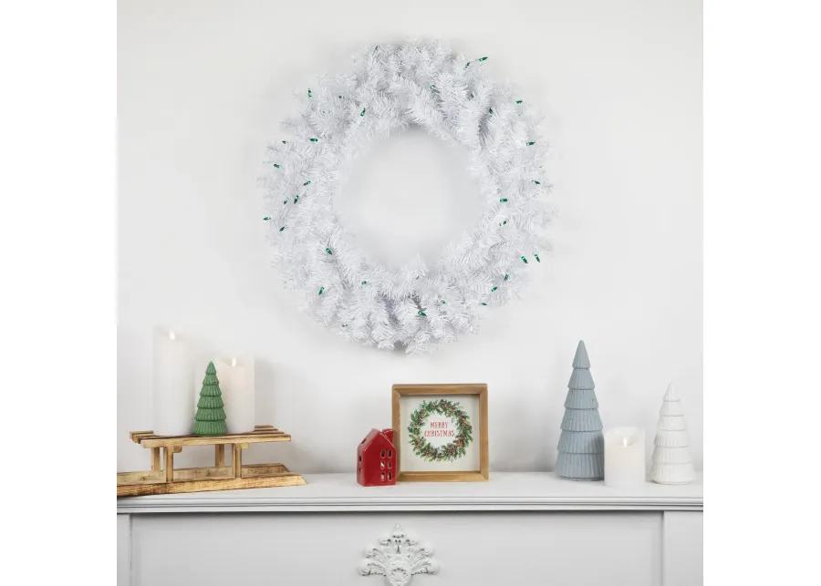 Pre-Lit Woodbury White Pine Artificial Christmas Wreath  24-Inch  Green Lights