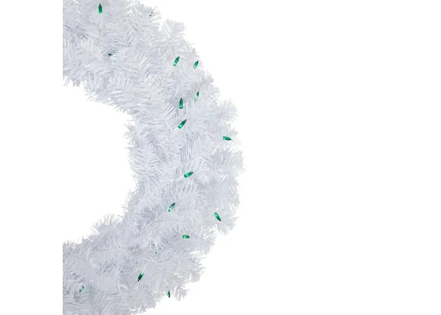 Pre-Lit Woodbury White Pine Artificial Christmas Wreath  24-Inch  Green Lights