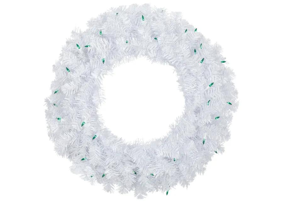 Pre-Lit Woodbury White Pine Artificial Christmas Wreath  24-Inch  Green Lights