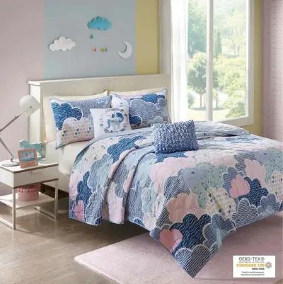 Gracie Mills Eowyn Whimsical Cloud 5-Piece Reversible Cotton Quilt Set with Decorative Pillows