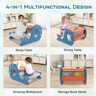 Convertible Kids Activity Table Set Toddler Easel with Erasable Whiteboard-Blue