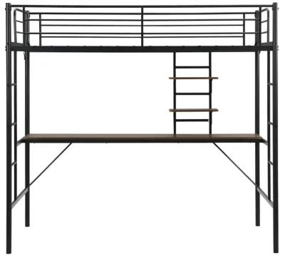 Metal Twin Loft Bed With Desk And Storage Shelves