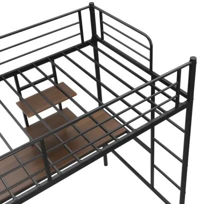 Metal Twin Loft Bed With Desk And Storage Shelves