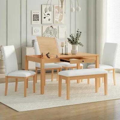 Merax Farmhouse 6-Piece Dining Table Set with Storage Bins