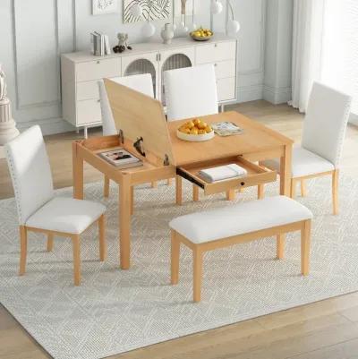 Merax Farmhouse 6-Piece Dining Table Set with Storage Bins