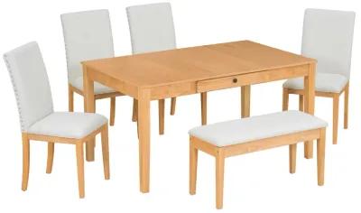 Merax Farmhouse 6-Piece Dining Table Set with Storage Bins