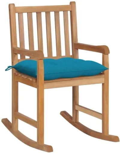 vidaXL Rocking Chair with Light Blue Cushion Solid Teak Wood