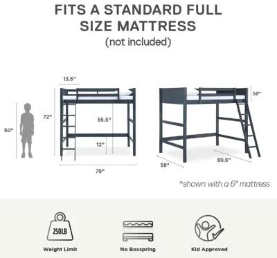 DHP Carlson Full Size Wooden Loft Bed with Ladder and Safety Railings