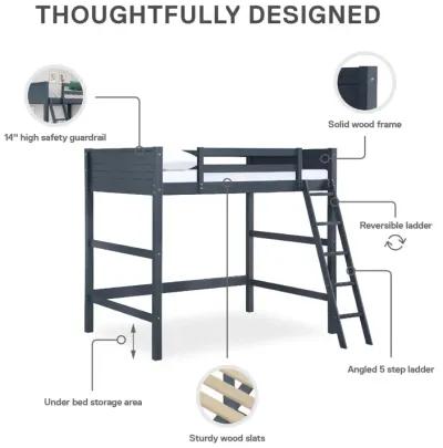 DHP Carlson Full Size Wooden Loft Bed with Ladder and Safety Railings