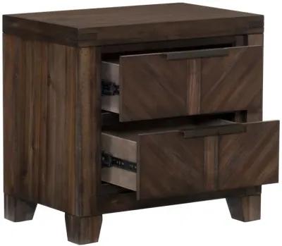 2 Drawer Wooden Nightstand with Antique Handles and Chamfered Feet, Brown - Benzara