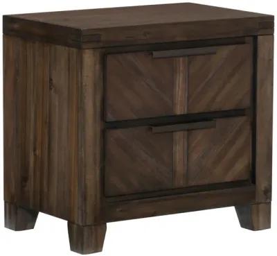 2 Drawer Wooden Nightstand with Antique Handles and Chamfered Feet, Brown - Benzara