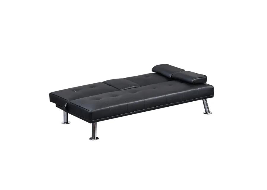 Modern Faux Leather Loveseat Sofa Bed With Cup Holders, Convertible Folding Sleeper Couch