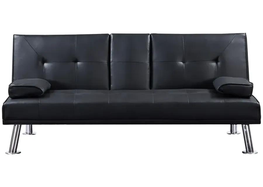 Modern Faux Leather Loveseat Sofa Bed With Cup Holders, Convertible Folding Sleeper Couch