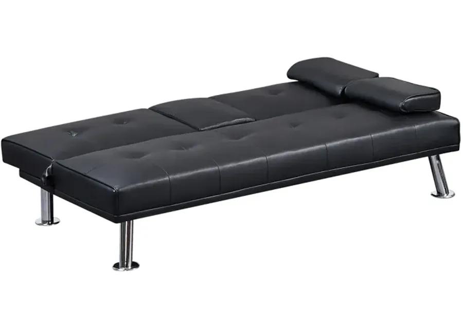 Modern Faux Leather Loveseat Sofa Bed With Cup Holders, Convertible Folding Sleeper Couch