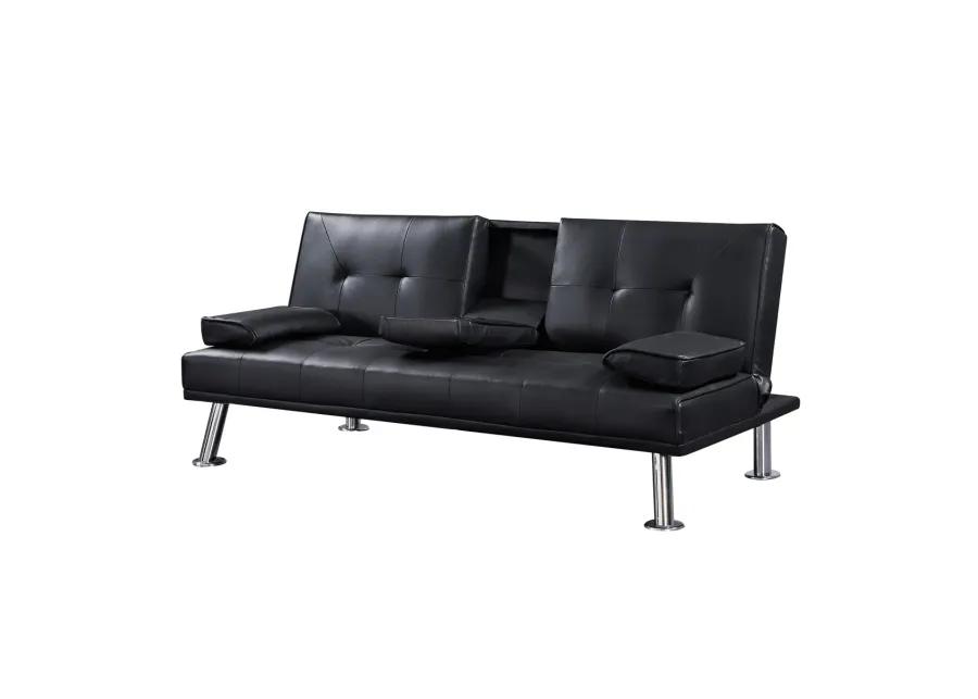 Modern Faux Leather Loveseat Sofa Bed With Cup Holders, Convertible Folding Sleeper Couch