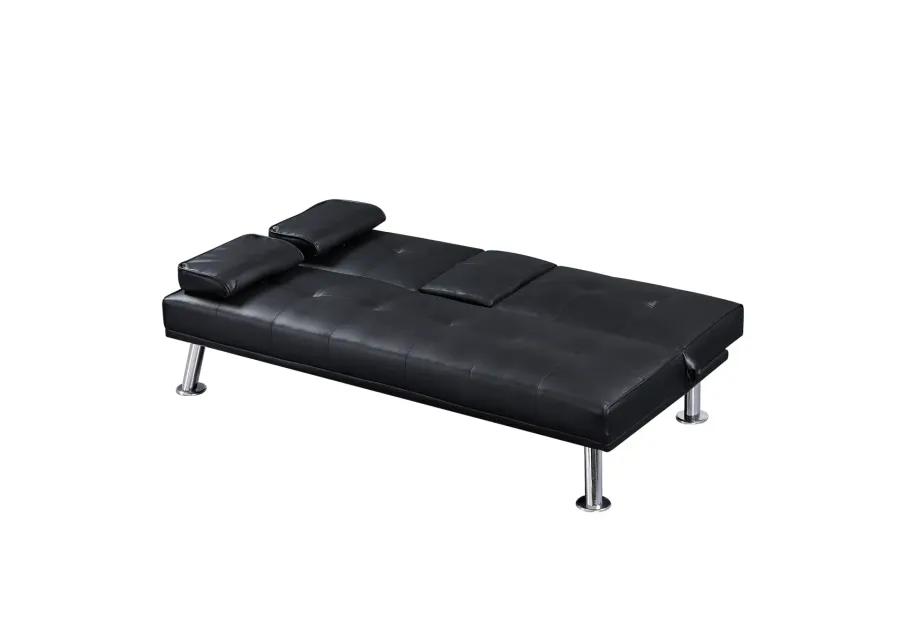 Modern Faux Leather Loveseat Sofa Bed With Cup Holders, Convertible Folding Sleeper Couch