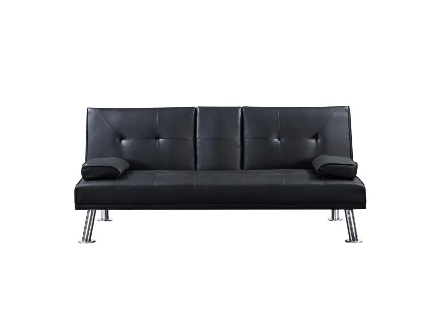 Modern Faux Leather Loveseat Sofa Bed With Cup Holders, Convertible Folding Sleeper Couch