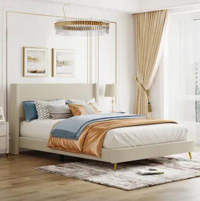 Queen Size Corduroy Platform Bed with Metal Legs