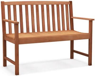 2-Seat Patio Wood Bench with Cozy Armrests and Backrest