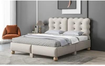 Full Size Upholstered Platform Bed with Support Legs, Beige