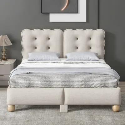 Full Size Upholstered Platform Bed with Support Legs, Beige