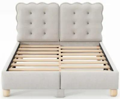 Full Size Upholstered Platform Bed with Support Legs, Beige