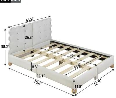 Full Size Upholstered Platform Bed with Support Legs, Beige