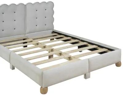 Full Size Upholstered Platform Bed with Support Legs, Beige