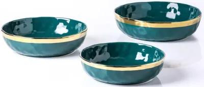 Stone Lain Florian Porcelain Serving Shallow Bowl Set 3 Piece, Blue