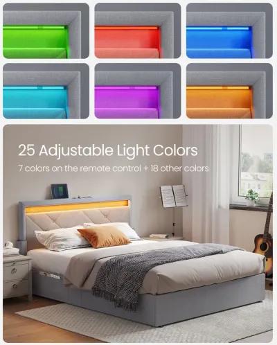 LED Bed Frame with Headboard – Features 4 Drawers, USB Port & Type-C Port