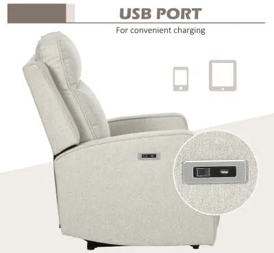 Cream White Lounger: Electric Power Recliner with USB Charging Station