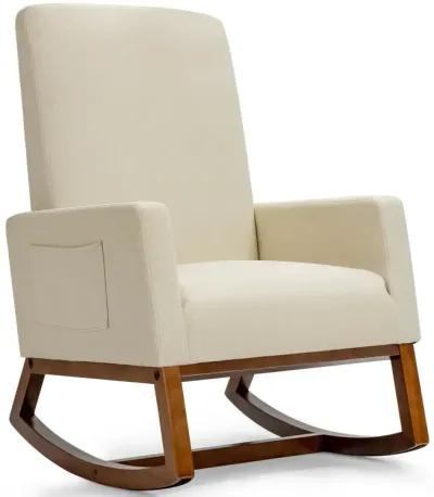 Rocking High Back Upholstered Lounge Armchair with Side Pocket